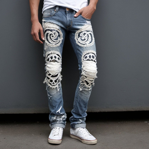 A person wearing ripped jeans

Description automatically generated